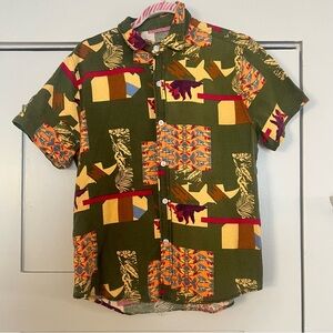 SHEIN Green and Multicolor Geometric Men's Shirt